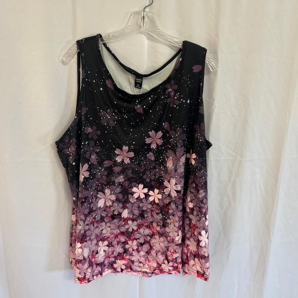 Cato Black and Pink Floral Tank Top